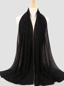 1入時尚女士鑽石裝飾圍巾，適用於日常生活頭巾、髮帶、頭箍，讓你的造型更優雅 - 黑色 - 查看 2