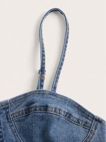 SHEIN MOD Zip Up Cami Denim Top - Medium Wash - View 3