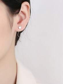 Silver Star Decor Earrings - Silver - View 2