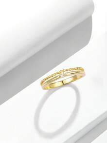 Cubic Zirconia Decor Silver Ring - Yellow Gold - View 2