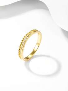 Cubic Zirconia Decor Silver Ring - Yellow Gold - View 3