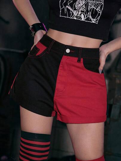 Grunge Punk Two Tone Denim Shorts