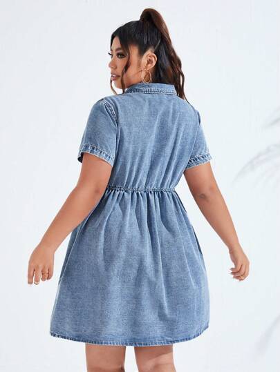 SHEIN ICON Plus Flap Pocket Shirt Denim Dress