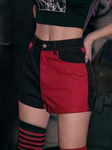 ROMWE Grunge Punk 雙色牛仔短褲 - 彩色 - 查看 4