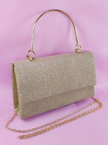 小翻蓋方包金屬亮絲極簡,完美新娘錢包適合婚禮,舞會和派對活動 - 金色 - 查看 1