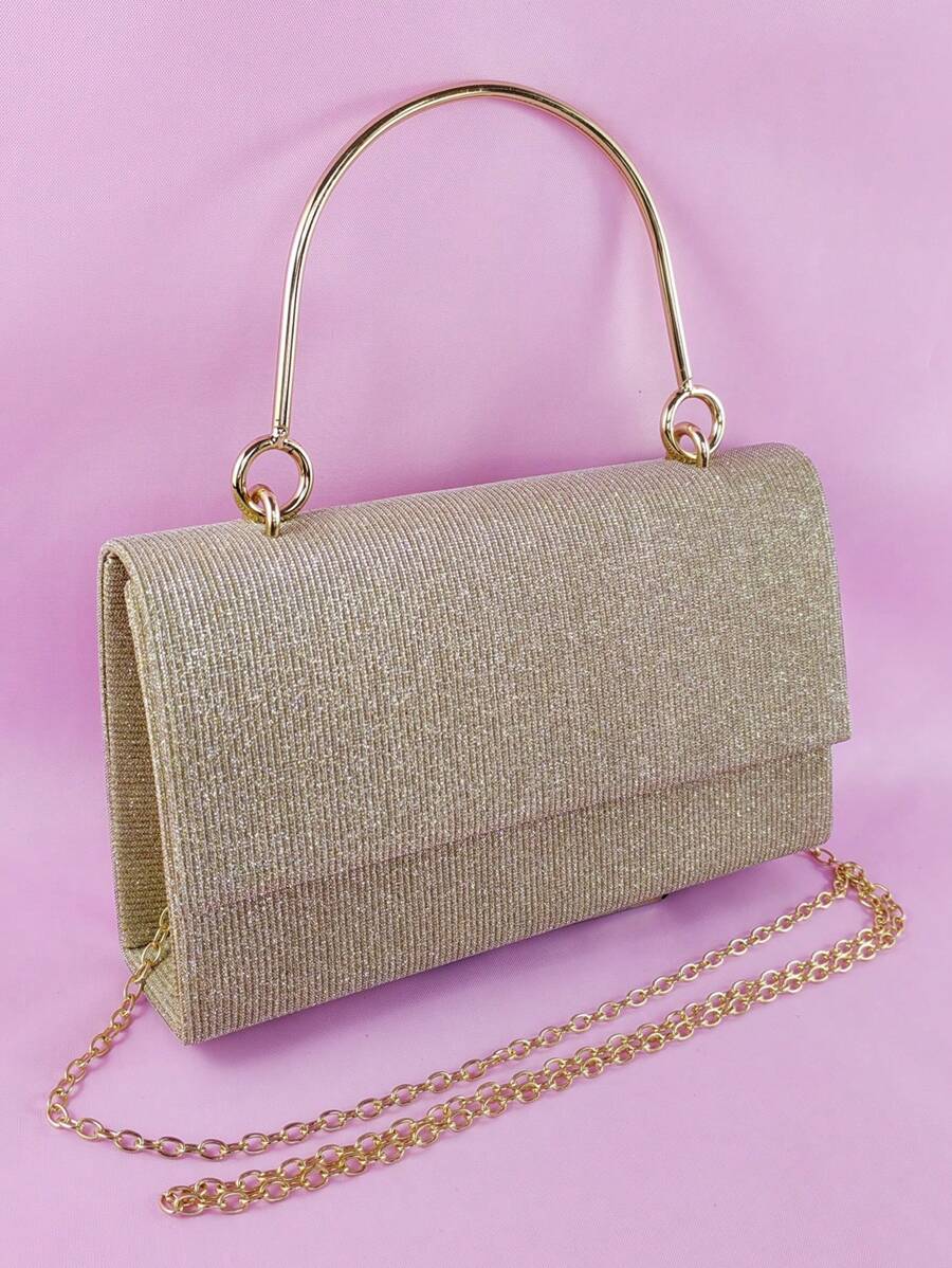 小翻蓋方包金屬亮絲極簡,完美新娘錢包適合婚禮,舞會和派對活動 - 金色 - 查看 1