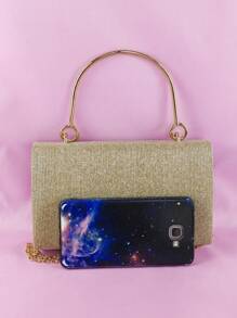 小翻蓋方包金屬亮絲極簡,完美新娘錢包適合婚禮,舞會和派對活動 - 金色 - 查看 2