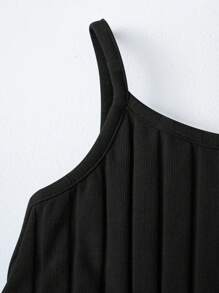 SHEIN 女婴休闲纯色简约罗纹连体衣 - 黑色 - 查看 3