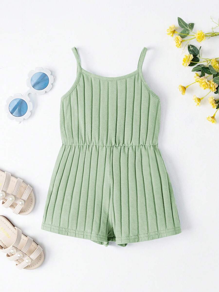 SHEIN Leap Crew Baby Girl Solid Cami Romper - Mint Green - View 1