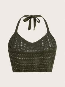 Solid Hollow Out Halter Knit Top