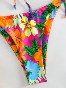 SHEIN Swim 熱帶圖案鋼圈側繫帶比基尼泳裝 - 彩色 - 查看 5