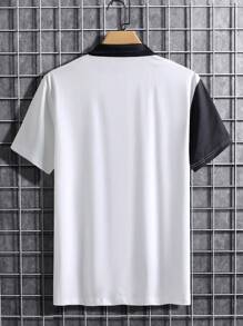 Manfinity AFTRDRK Áo thun có cổ Nam Nút Khối Màu Hoa Giải trí - Đen và trắng - Xem 2