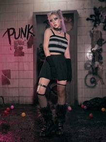 ROMWE Grunge Punk Star Rhinestone Striped Cami Knit Top - Multicolor - View 5