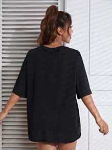 SHEIN EZwear Áo thun nữ Hoa Giải trí - màu đen - Xem 2