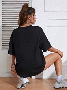 SHEIN EZwear Áo thun nữ Hoa Giải trí - màu đen - Xem 5
