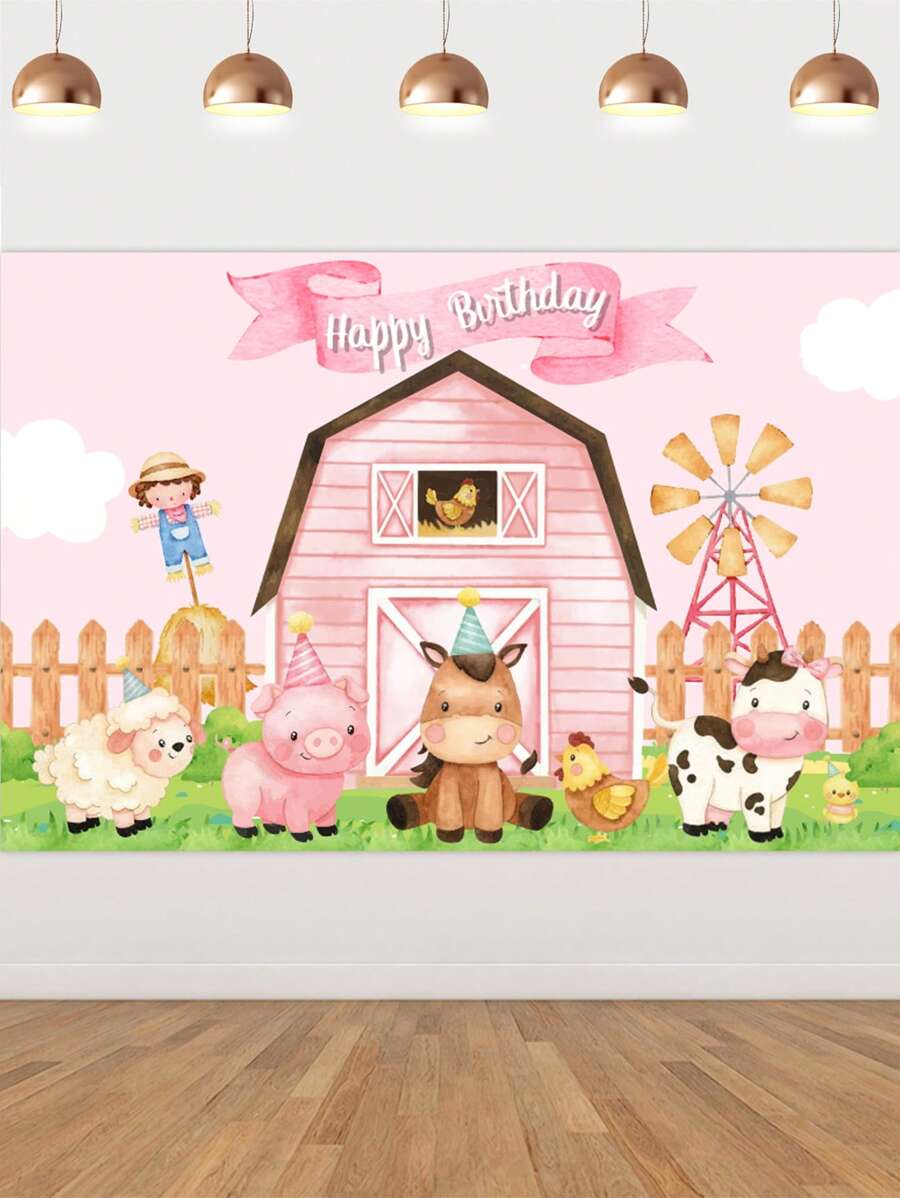 1pc Cartoon Animal Pattern Party Background Cloth, Modern Polyester Photobooth Background For Party - Multicolor - View 1