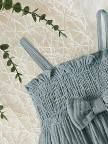 SHEIN Newborn Baby Bow Front Cami Jumpsuit - Dusty Blue - View 3