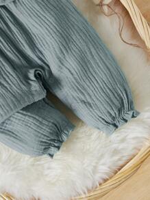 SHEIN Newborn Baby Bow Front Cami Jumpsuit - Dusty Blue - View 4