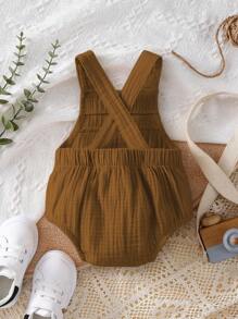 Baby Girl Pocket Front Overall Bodysuit - Brown - View 2
