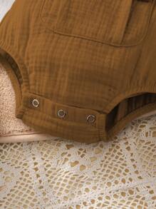 Baby Girl Pocket Front Overall Bodysuit - Brown - View 4