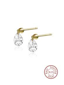 Cubic Zirconia Water-drop Silver Earrings - Gold - View 1