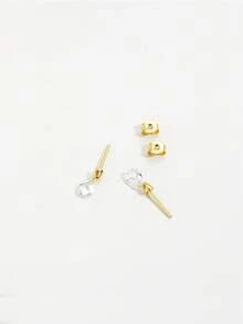 Cubic Zirconia Water-drop Silver Earrings - Gold - View 3