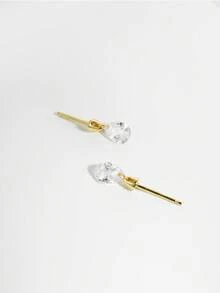 Cubic Zirconia Water-drop Silver Earrings - Gold - View 5