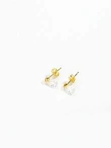 Cubic Zirconia Water-drop Silver Earrings - Gold - View 6