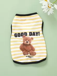 1pc Striped & Bear Pattern Pet Tank For Dog And Cat For Summer - Multicolor - View 2