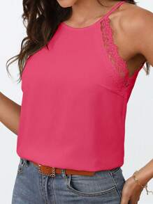 SHEIN Frenchy Áo khoác và áo lót dành cho xe tăng nữ Lộ Lưng Tương phản ren Buộc lại màu trơn Giải trí - Hồng - Xem 3