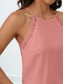 SHEIN Frenchy Áo khoác và áo lót dành cho xe tăng nữ Lộ Lưng Tương phản ren Buộc lại màu trơn Giải trí - Bụi hồng - Xem 5