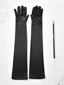1pair Women Solid Costume Gloves & 1pc Detachable Costume Prop Halloween - Black - View 7
