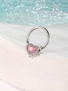 1入組前衛方晶鋯石愛心裝飾鼻環適合女士日常裝飾 - 彩色 - 查看 3