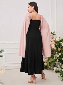 Modelyn Plus Contrast Trim Cloak Sleeve Dress - Baby Pink - View 2