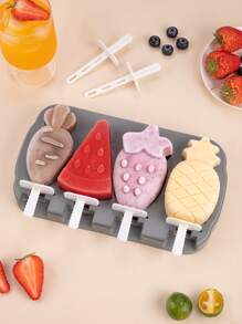 SHEIN Basic living 1 khuôn silicon làm kem que, kem que thiết kế dâu tây hiện đại cho gia đình - Màu Xám nhạt - Xem 2
