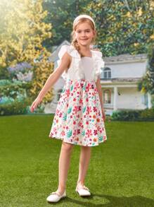 Franeli 女孩印花荷葉邊連衣裙 - 彩色 - 查看 4