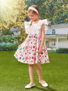 Franeli 女孩印花荷葉邊連衣裙 - 彩色 - 查看 6