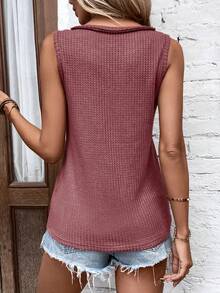 SHEIN LUNE Notched Neckline Button Detail Tank Top - Dusty Purple - View 2