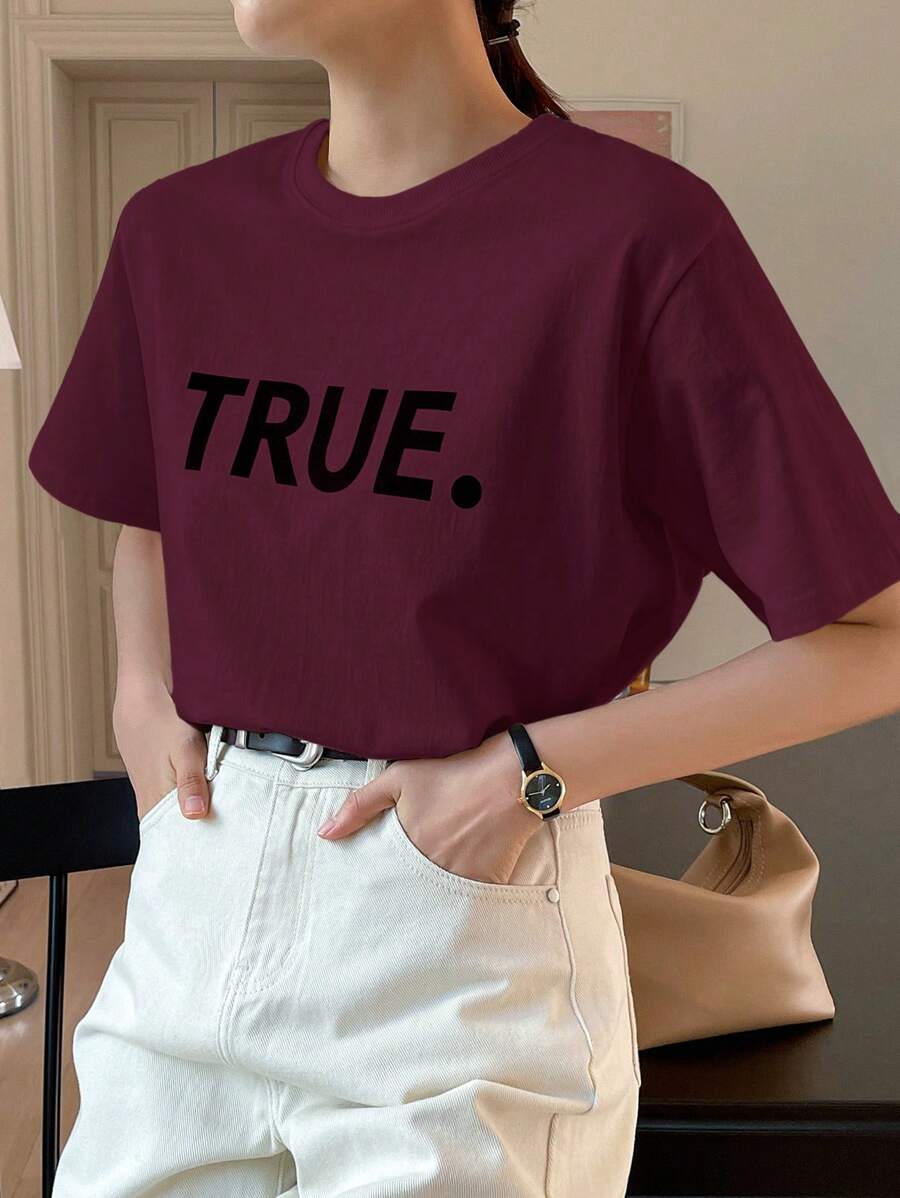 DAZY Letter Graphic Round Neck Tee