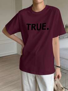 DAZY Letter Graphic Round Neck Tee