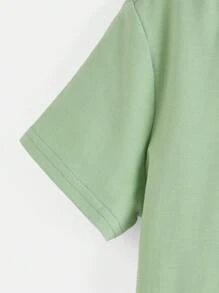 SHEIN Tops con trai lớn Hoạt hình Lá thư Giải trí - Màu xanh Bạc hà - Xem 3