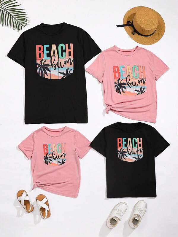 Palm Tree & Letter Graphic Tee SHEIN USA