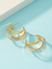 Rhinestone Decor Hoop Earrings - Yellow Gold - View 2