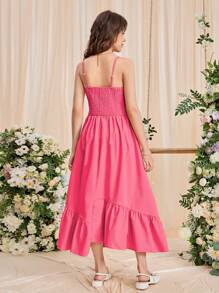 SHEIN 青少年女孩打褶荷葉邊吊帶洋裝