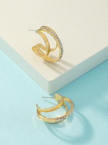 Rhinestone Decor Hoop Earrings - Yellow Gold - View 3