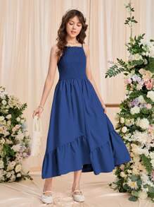 Teen Girls Shirred Ruffle Hem Cami Dress - Blue - View 1