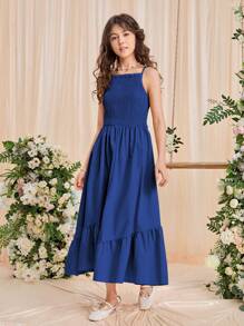 Teen Girls Shirred Ruffle Hem Cami Dress - Blue - View 4