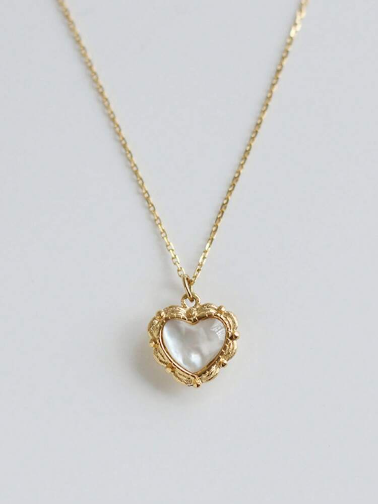 1pc Copper Alloy Heart Pendant Necklace, Suitable For Daily Wear