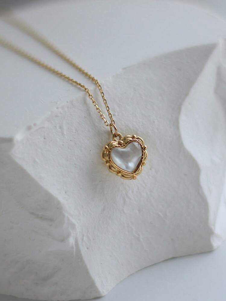 1pc Copper Alloy Heart Pendant Necklace, Suitable For Daily Wear
