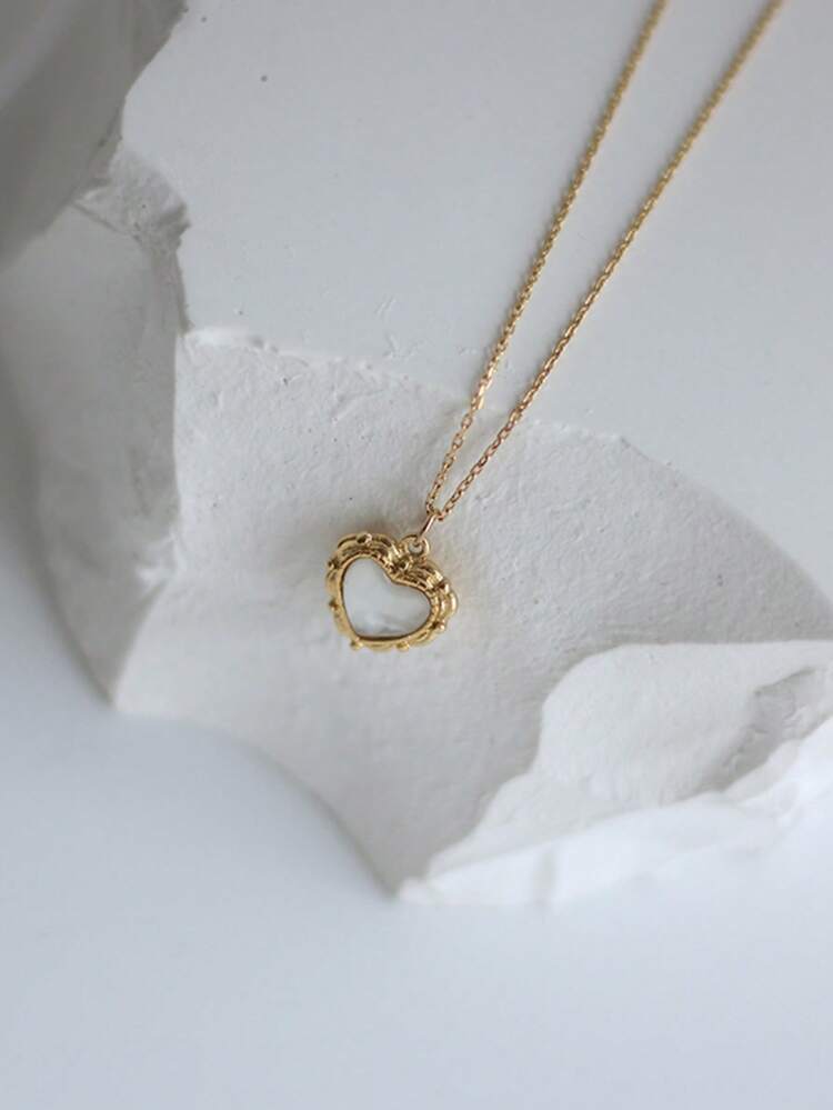 1pc Copper Alloy Heart Pendant Necklace, Suitable For Daily Wear